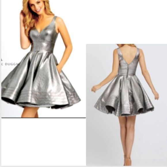 Mac Duggal Dresses & Skirts - Mac Duggal IEENA FORMAL GLIMMER METALLIC SILVER SLEEVELESS PARTY DRESS SIZE 4